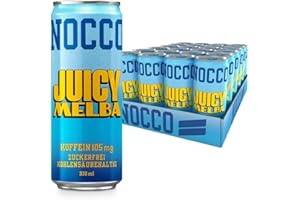 ‎NOCCO NOCCO BCAA Energy Drink Pack of 24 – Sugar-Free Vegan Energy Drink with Caffeine, Vitamins and Amino Acids – Peach Flavour, 24 x 330 ml (Juicy Melba)