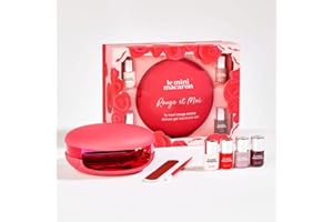 Le Mini Macaron - Maxi Kit Vernis à Ongles Semi-Permanent - 4 Vernis 3 en 1, Base Coat, Top Coat et Couleur + Lampe LED pour le Main 5W + Sac de Transport & Accessoires - Rouge & Moi