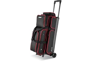 VEVOR Bowlingballtasche für 3 Bälle mit Doppelrollen & separatem Fach für Schuhe (bis US-Größe 16) & übergroßer Zubehörtasche, einziehbarer Griff lässt Sich auf 105 cm ausziehen Schwarz + Rot