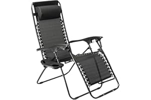 HomeVibe® Zero Gravity Chair Recliner – Folding Sun Lounger with Adjustable Locking Recline, Cup Holder, Headrest, Heavy Duty Steel Frame – Garden, Patio, Camping, Beach & Outdoor Relaxing Chair