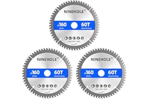 Ninehole 3pcs Lames de scie circulaire 160 x 20 mm (anneau 16 mm), 60 dents Coupes propres, Disque à Tronçonner pour Bois, Sèche, Stratifié, Cloison, Contreplaqué, Plastique