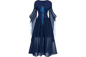 AZISEN Abito Gotico Donna, Vestito Halloween Donna Costume di Halloween Vestiti Medievali Off Shoulder Pizzo Trompeta Manica Abiti Vestiti di Halloween Abito Lungo Donna Elegante Abito Medievale Retrò