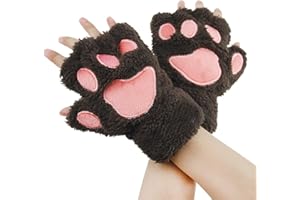 AfinderDE Halbhandschuhe Fingerlos Handschuhe Damen Mädchen Plüsch Halb Handschuhe dicken warmen Fingerhandschue Cartoon Tier Bär Katze Krallen Winterhandschuhe