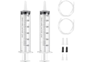WINBEST 2 sztuki strzykawek 60 ml z wężem, 60 ml (50 ml) strzykawka dozująca wielokrotnego użytku, pakowana pojedynczo strzykawka bez igły do laboratoriów naukowych, nawadniania ogrodu, przemysłu