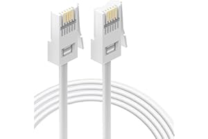 HAWAKA BT Telephone Cable, Male to Male Telephone Wire, BT Socket to Modem, Fax Machine, 6P4C Plug Landline Phones Cable for Home & Office (White, 2M-2PC)