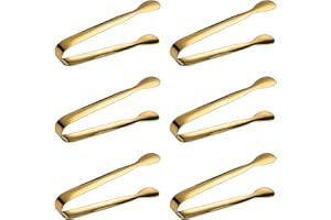 AMJKEJI 6 Pezzi Pinze da Cucina, Pinze per Zucchero Acciaio Inox, Pinze per Ghiaccio, Pinze Insalata, Mini Pinze per Ghiaccio, Antipasti, Zucchero, Cucina, Bar, Buffet, Caffè, 11cm, Oro