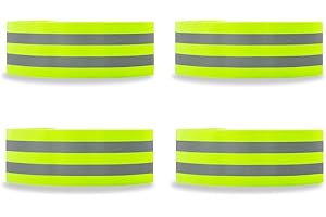 MEGAVOW 4 Piezas Bandas Reflectante Elástica, Brazalete Reflectantes para Bicicleta, Banda de Seguridad Reflectoras, Clips para Pantalones para Correr Ciclismo