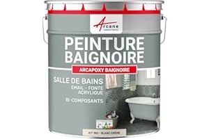 Peinture BAIGNOIRE LAVABO : Résine Salle de Bain pour Baignoire émail, acrylique et fonte - 1 kg (jusqu'à 3 m² en 2 couches) Blanc Crème - RAL 9001 - ARCANE INDUSTRIES
