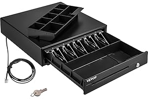 VEVOR Tiroir-Caisse Enregistreuse 41 cm Tiroir-Caisse Manuel et Automatique Compartiments 5 Billets 8 Pièces Tiroir Caisse Enregistreuse Port RJ11/RJ12 Billets Monnaie POS Restaurant Supermarché Noir