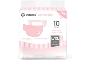 SUNKISS Masterpiece Pieluchy dla dorosłych o najwyższej chłonności, jednorazowe majtki na nietrzymanie moczu z zakładkami, uniseks, kontrola zapachu, ochrona w nocy, różowe, rozmiar L, 10 sztuk