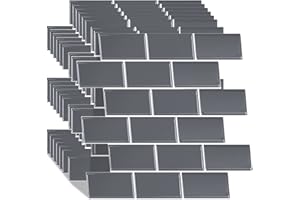 ‎WOSTICK WoStick 3D-selbstklebende Wandfliesen für Küchenrückwand, Küchenrenovierung, 2,5 mm dicke Fliesen zum abziehen, aufkleben und verschönern, 10 Blatt, dunkelgrau (Dark Grey Subway) (30,5 x 30,5 cm)