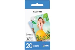 Canon Zoemini papier fotograficzny ZINK 5 x 7,5 cm, opakowanie 20 arkuszy – bez atramentu, bezproblemowy – idealny do dzielenia się wspomnieniami – odporny na wodę i rozdarcia z samoprzylepnymi plecami