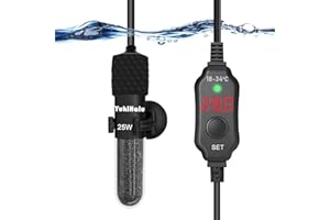 YukiHalu Mini Riscaldatore per Acquario, 25W 50W 100W 200W con Termometro Integrato, Regolatore di Temperatura Esterno, Utilizzato per Acquari da 1-150 Litri (25 Watt)