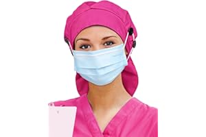 HACHAPY Large Satin Lined Scrub Cap for Women Long Hair Nurse Head Cap Surgical Bonnet 4 Buttons