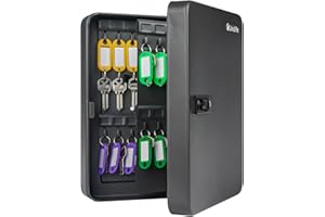Uniclife Armario Lllaves de 60 Posiciones con Cerradura de Combinación Reseteable Caja de Seguridad Digital Negra Organizador de Llaves de Acero con Etiquetas Adhesivas de Colores para Llaves
