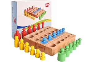 BOHS Montessori Bloki cylindrów z guzikami - 6 kołków / 17 centymetrów - Zabawki do aktywności i rozwoju