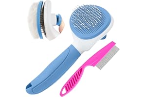 Cat Brush for Shedding and Grooming, Pet Self Cleaning Slicker Brush with Cat Hair Comb by KALAMANDA (Blue)