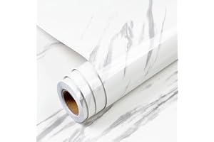 YENHOME Papier Adhesif pour Meubles Marbre Blanc Grande Taille 81x300cm Film Autocollant Decoratif Rouleau Vinyle Blanc Marbre pour Plan de Travail Cuisine Armoire Papier Peint Salle de Bains