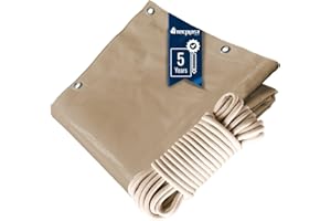 Tecplast Confezione Telo per Pergola Beige Scuro 3x4 m + Corda Elastica Avorio 20m - Telo per Pergolato LP506PR Garanzia de 5 Anni