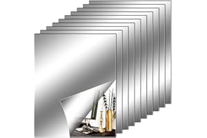 Leikedun 10 Piezas Espejos Autoadhesivos Pared, Hojas de Espejo Flexibles Suaves no de Vidrio Pegatinas de Espejo para Decoración del Hogar, Sala de Estar, Baño, Dormitorio (25 x 20 cm)