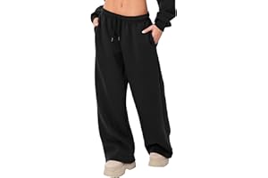 Kouoybt Women's Wide Leg Sweatpants Casual Solid Color Joggers Sweatpants Trendy Drawstring Baggy Long Pants High Waisted Casual Trousers