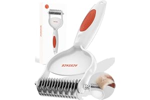 ACE2ACE Undercoat Rake for Cat Dog, 7+15 Dual Sided Grooming Shedding Brush | Pet Hair Dematting Rake Comb, Remove Knots, Tangles, Loose and Matted Fur, White