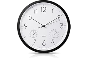 BORDEAG Horloge de jardin résistante aux intempéries - Étanche - Horloge murale d'extérieur étanche - Avec thermomètre et hygromètre - Horloge murale pour l'intérieur et l'extérieur - Pour cuisine, salon
