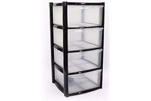 VISS Plastic Storage Drawers - Large - 4 Drawers (Black)