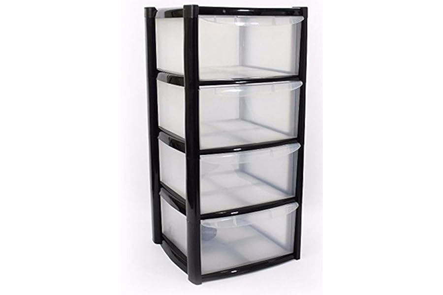 Plastic Storage Drawers - Large - 4 Drawers (Black)