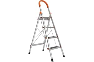 sogesfurniture Escabeau de sécurité Pliable, Marchepied Échelle Pliante 4 Marches Multifonctions en Aluminium - Pieds antidérapants, KS-JF-004-BH