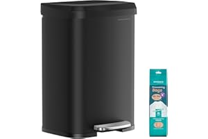 SONGMICS Poubelle de Cuisine, 50L, Poubelle à Pédale en Métal avec Couvercle, Grande et Haute, Noir LTB530B5002