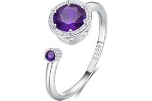 Qings Anillos Mujer Plata Ajustables Abierto Anillo Compromiso Solitario Anillo Piedra de Nacimiento Promesa Anillos de Aniversario para Mujer