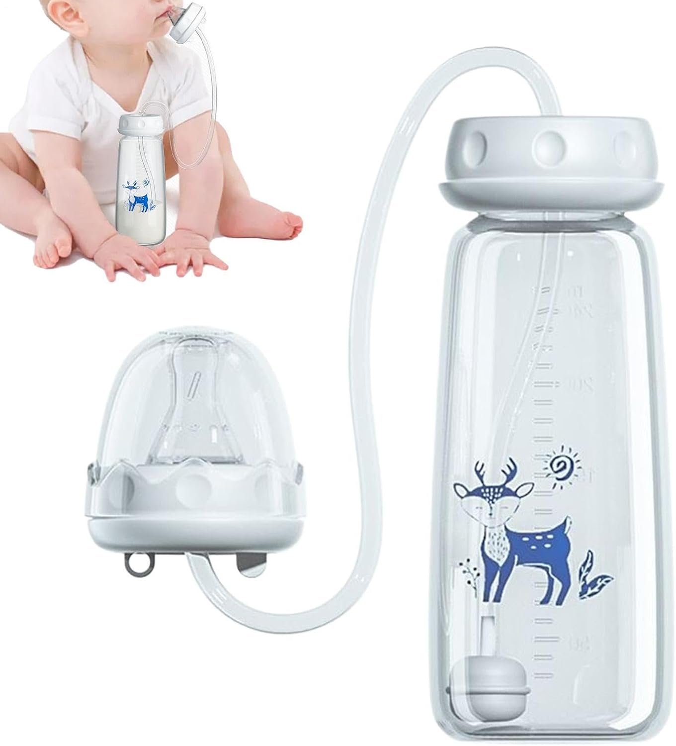 Hands Free Bottle, 240ml Anti Colic Bottles Holder Hands Free, Silicone Leakproof with Nipple Straw, Adjustable Fast Flow Milk Nursing Bottle, for Newborns