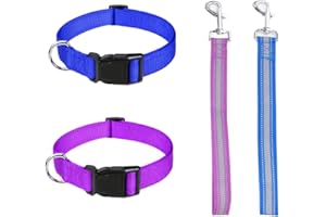 WOYOUS 4 Pieces Goat Lead and Goat Collars Set, Nylon 11 inch Goat Lead with Reflective Strip Design and Nylon Goat Collar for Small Farm Animal Goat Cow Horse Sheep (Blue)
