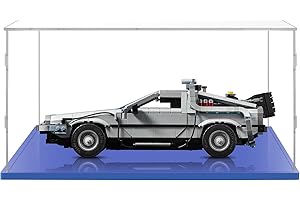 AAABOX Teca Espositiva 40x25x15 con Base Blu,3mm Acrilico Trasparente Antipolvere Vetrina per Modellini Auto 1/12 Ritorno al Futuro Macchina 10300 Porsche 911 Turb 10295 Porsche GT4 42176 Senna GTR 42123