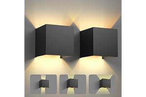 vatato 2 Stück LED Wandleuchte 12W, Innen/Aussen Aluminium Wandlampe Einstellbarer Lichtstrahl, 3000K Warmweiß Außenwandleuchte IP54 für Wohnzimmer Schlafzimmer Garten, Schwarz