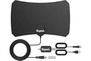 Bqeel Antenne TV Intérieur Puissante, Amplifiée 120 Miles avec Signal Amplificateur Booster et 3,7 Mètres Câble Coaxial, Soutien Smart TV 1080P HD 4K VHF UHF FM, Antenne TNT