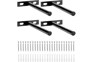 QWORK® Osynliga hyllkonsoler för svävande hyllor, set med 4 stycken, 70 x 125 mm, mattsvart stål med pluggar och skruvar