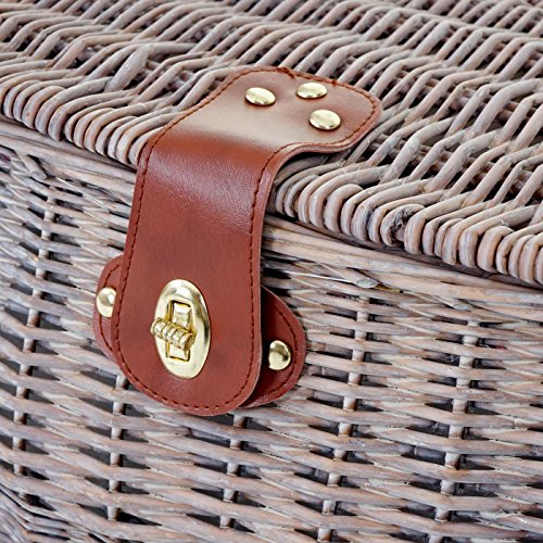 Picknickkorb-Set für 2 Personen, Picknicktasche Weiden-Korb, Porzellan Glas Edelstahl, weiß-rot - 4