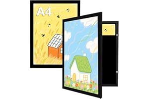 KAIWIN Kids Art Frames, Front Opening Picture Frames with Changeable Display, Holds 50 Artworks, Perfect for 3D Picture, Crafts, Children Drawing, Hanging Art, Portfolio (Black, A4-2 Pack)