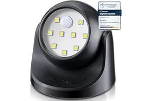 ‎PROXINOVA Proxinova™ LED-Wandleuchte für den Innen- und Außenbereich, hell, kabellos, Fulcrum-Bewegungsmelder, Verandalicht/Scheinwerfer, automatische Ein-/Aus-Funktion, batteriebetrieben, Schwarz