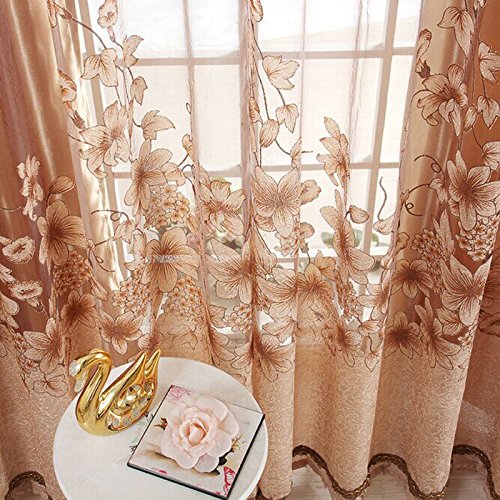 Chinatera Neue Blume Gedruckt Tür Fenster Transparent Gardine (Kaffee) - 4
