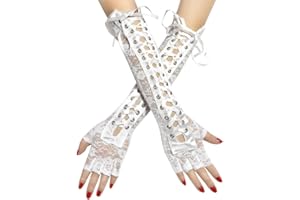 SAMHENG Damen Fingerlose Handschuhe, Lange Sexy Satin Handschuhe mit Schnürung, Schnürbare Armstulpen für Abend Oper Punk Party Cosplay Verkleidung Kostüme