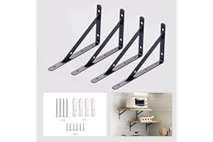 4 Packs Équerre Étagère,250mm Equerre Fixation,Support Etagere Murale Triangle,Equerre Charge Lourde De 90 Degrés En Métal, Equerre Etagere Industrielle Pour Salon Chambre Bibliothèque(Noir)
