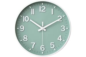 ‎HZDHCLH HZDHCLH 20cm Lautlos Wanduhr ohne Ticken Schleichende Sekunde mit Arabisch Ziffer für Büro, Klassenzimmer, Zuhause, Wohnzimmer, Schlafzimmer(Grün,20CM)