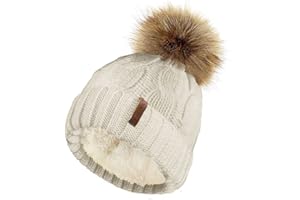 TOSKATOK Sombrero de Punto Grueso para Mujer, con Forro Polar y pellizco de Piel sintética Desmontable ...