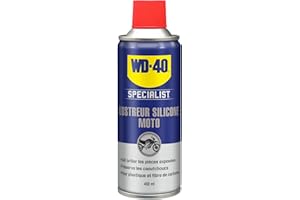 WD-40 Specialist Moto • Lustreur Silicone • Aérosol • Superbe brillance • Empêche le caoutchouc de craqueler et vieillir • Parfum fruité, souvent assimilé à l'odeur "bubble gum" • 400 ML