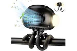 NEWENMO Ventilateur de poussette, ventilateur à clipser avec lumières LED, ventilateur portable 4000 mAh rechargeable par USB pour voiture/poussette/vélo/camping/salle de sport