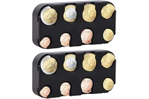 soporXw Münzen Aufbewahrung, 2 Stück-Set Kleingeld Aufbewahrung, Münzbox, Euro Münzhalter Münzsortierer Münzsammler Münzspender Münzbox für Auto,Taxi, 8 Fächer von 2 Euro bis 1 Cent