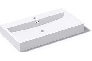 Mai & Mai Lavabo de Pared Blanco Brillante con Rebosadero col06 Lavabo sobre Encimera Rectangular de Fundición Mineral con 1 Orificio para Grifo 76,5x42x10cm